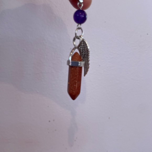NWOTS Goldstone Crystal Point Pendulum pendant Angle Wing & purple bead for luck - Picture 4 of 4